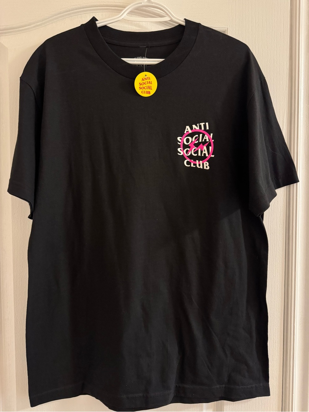 Anti Social Social Club Black Tee with Pink Logo Accent